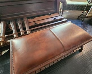 Leather Top Bench with Nail Head Trim