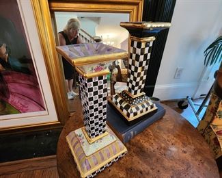 Mackenzie-Childs Frank & Mustard Torquay Cendlestick and Courtly Check Candlestick