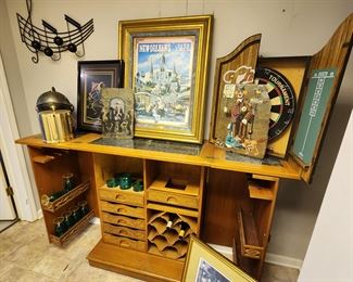 Vintage Rolling Bar with Carved Detailing