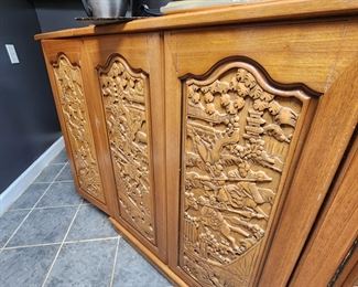 Vintage Rolling Bar with Carved Detailing
