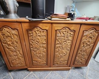 Vintage Rolling Bar with Carved Detailing