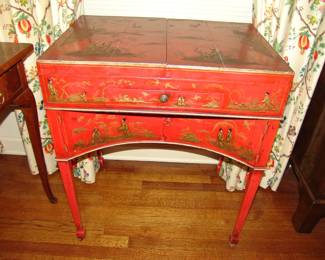 Rare and beautiful red lacquered, Chinese chinoiserie cabinet