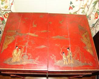Top surface of chinoiserie cabinet