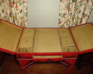 Inside of Chinoiserie cabinet probably jewelry case