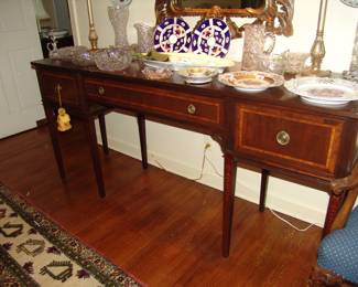Antique Bellflower inlaid mahogany hunt board
