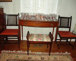 2 of 4 cane back chairs and mahogany table