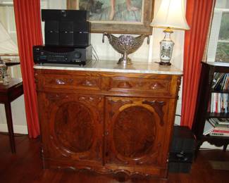 Antique marble top walnut cabinet