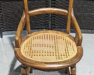 Antique Wooden Chair with Woven Seat