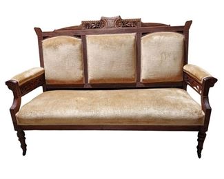 Beautiful Antique Settee with Gold Upholstered Seat and Back