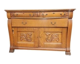 Beautiful Oak Sideboard with Carved Wood Inlays