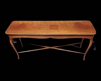 Nice Mid Century Console Table with X Stretcher and Decorative Edge