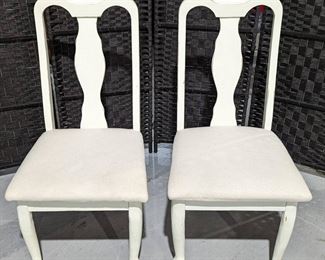 Pair of Distressed Solid Wood Upholstered Dining Chairs