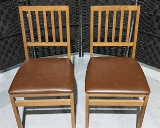 Pair of Solid Wood Upholstered Folding Chairs