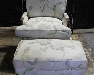 Vintage Floral Motif Upholstered Chair with Ottoman