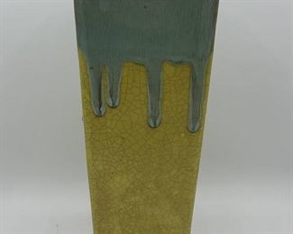 Yellow and Blue Tall Ceramic Vase