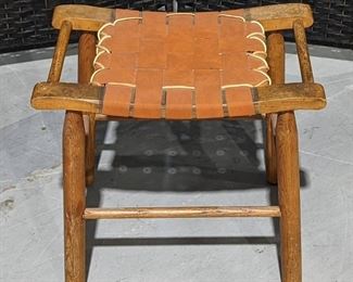 Vintage Wooden Stool with Woven Seat
