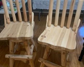 2 Sturdy Pine Bar stools with foot rests