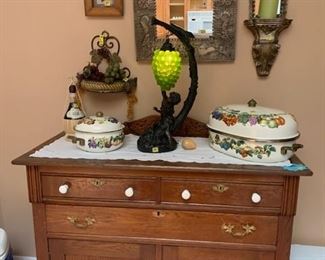 Antique wooden Side Board and Wall decor, Metal Mirror