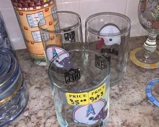3 Vintage Houston Oiler Glasses