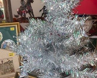 Vintage Tabletop Christmas Silver Tree with Lights