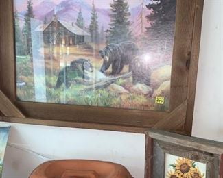 Bear Pastel Chalk Mountain Cabin Picture Nicely Framed