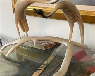 Artic Cranes ~ carved from musk/ox horns and caribou antlers ~ Artist, Pat Empakohak