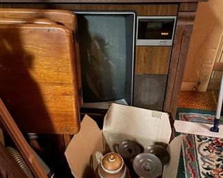 Old tvs and stuff. Tv trays etc