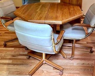 Oak Table with 4 Rolling Chairs