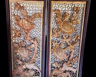 Carved wood panels vintage