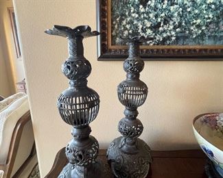Pair vintage metal candlesticks