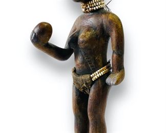 Old Yoruba Carved Wood Female Figurine w/Trade Beads African Art Tribal Figurine