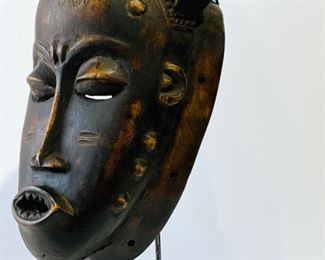 Old Mblo Carved Wood Portrait Mask on Stand African Tribal Art