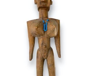 Old Dogon Carved Wood Female Figurine African Tribal Art Statue w/Trade Beads