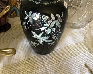 Chinese lacquer and mother of pearl vase