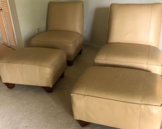 Italian leather chairs with ottomans