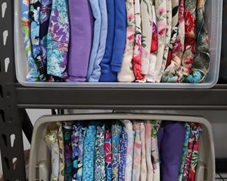 Knits, both cotton and poly blends.  Many have lots of yardage.