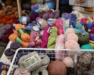 Tons of yarn of all variety and types from novelty and new to classic and vintage.  Acrylic, blends, wools, bamboo, silk, sock, baby and so much more.