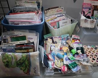 Lots of craft kits, needlepoint, cross stitch, Christmas, embroidery kits, lots of new old store stock sewing notions and patterns.