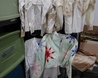 Seamstress was making jackets from antique quilts and linens ready to be finished.