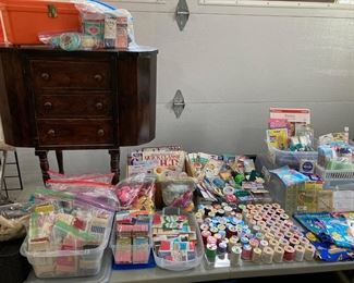 Martha Washington sewing cabinet and sewing notions