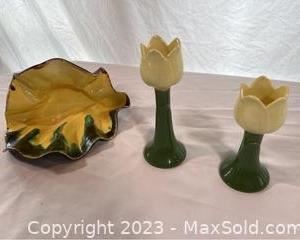 wyellow and green pottery collection1701 t
