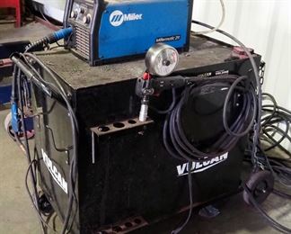 Millermatic 211 MIG Welder, Model # MK251134N, On Vulcan Welding Cart, Including Welding Helmets, Welding Tips, And More