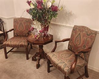 Great side chairs, red art glass vase w/ flower arrangement and crystal deer decor