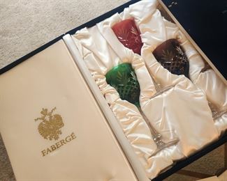 Set of 6 Faberge crystal stems in case