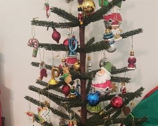 Feather styled tree with miniature ornaments