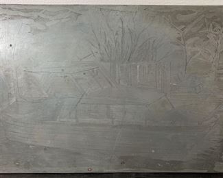 Boats On The Dock Metal Engraved Art Artist Unknown