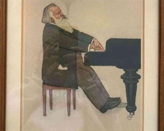 Vintage Art Print Framed Johannes Brahms At The Piano By Willy Von Beckerath