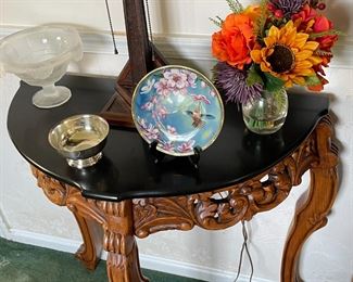 Mid-century lamp; ornate table