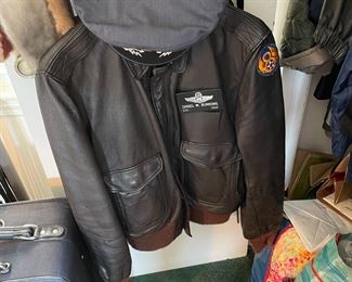 Airforce leather jacket and hat.