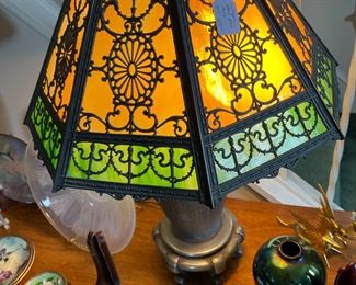 Decorative arts lamp. Leaded glass lamp shade.
